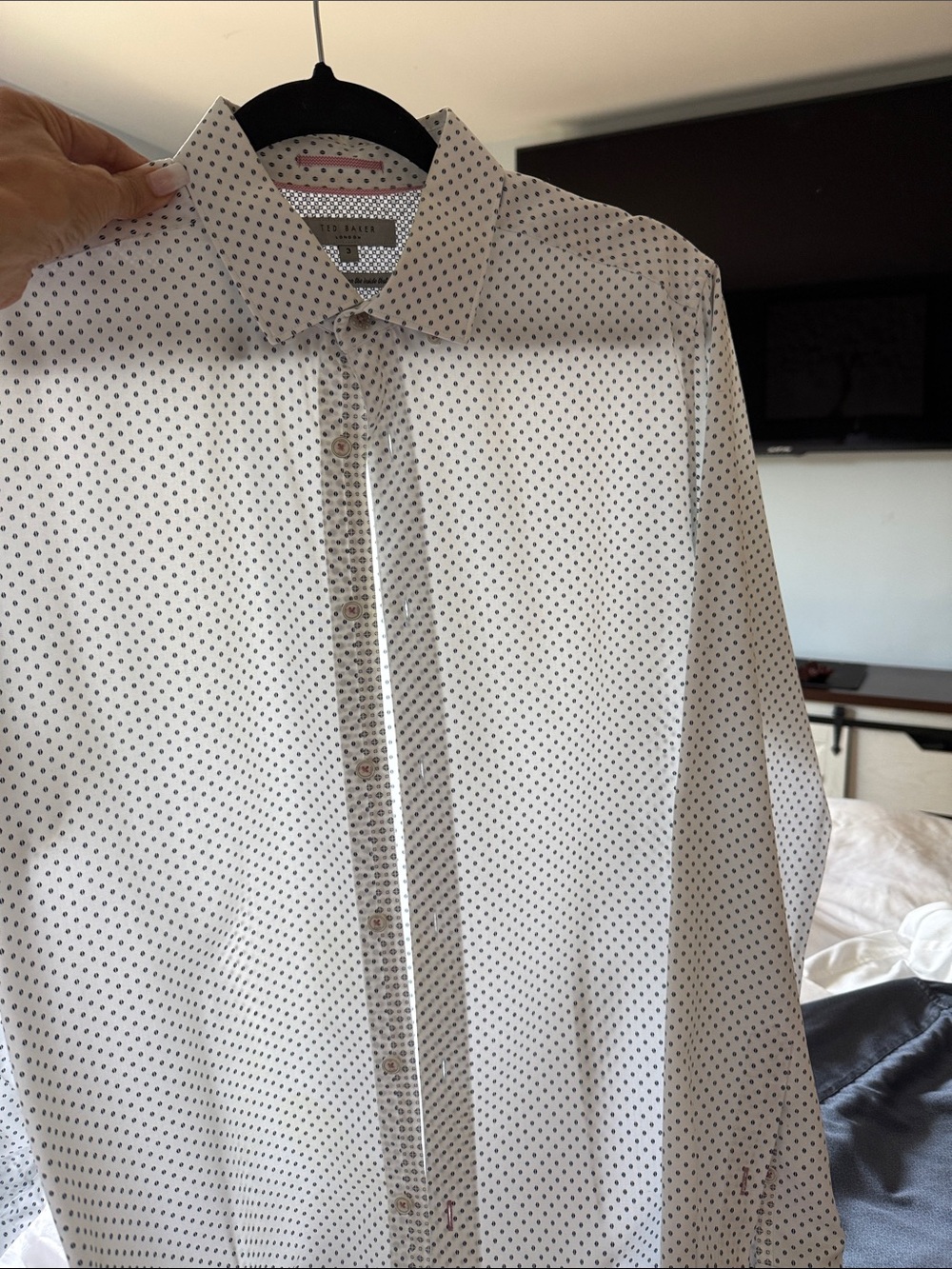 Ted Baker White Shirt with Black Micro Dot Pattern
